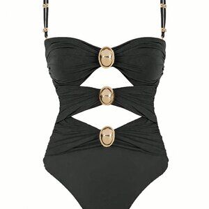 Black Sexy Women's Colorblock Hollow Out One Piece Swimsuit